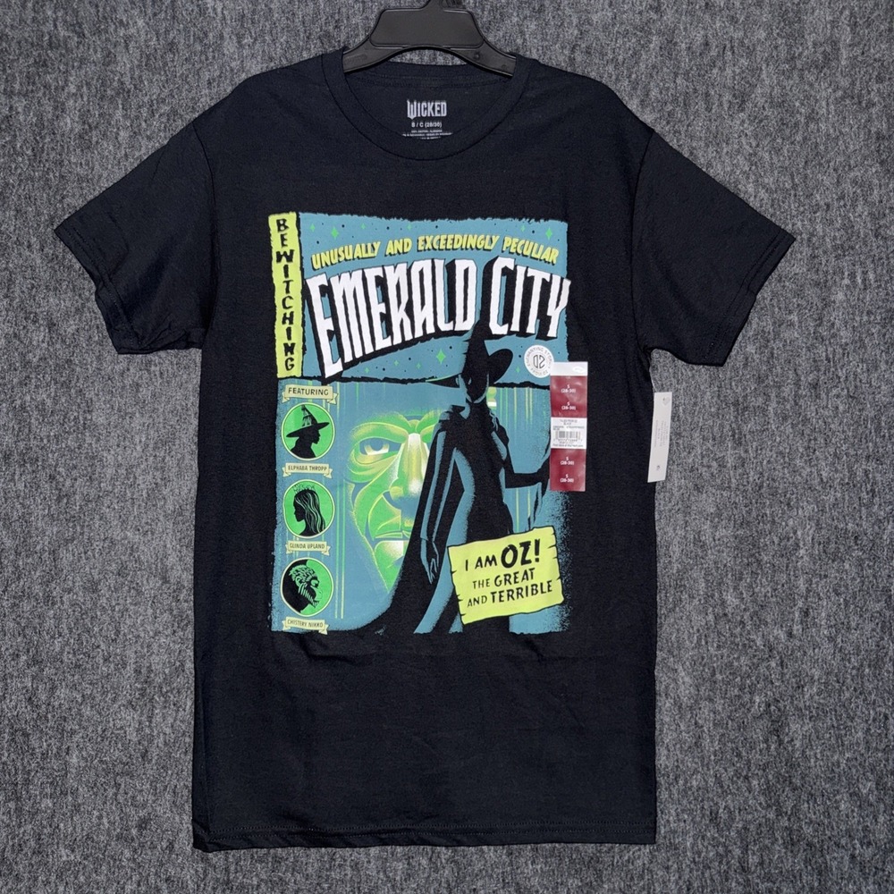 Wicked‎ Emerald City Oz T-Shirt Mens Small Black Graphic Broadway Musical NWT